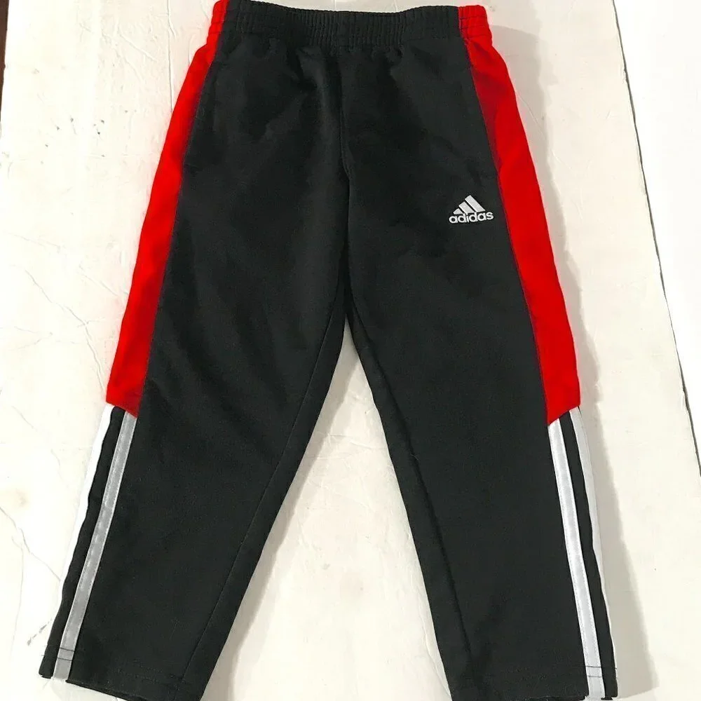 ADIDAS Kids Boys Black Red Stripe Running Runner Track Workout Sweatpants Pants